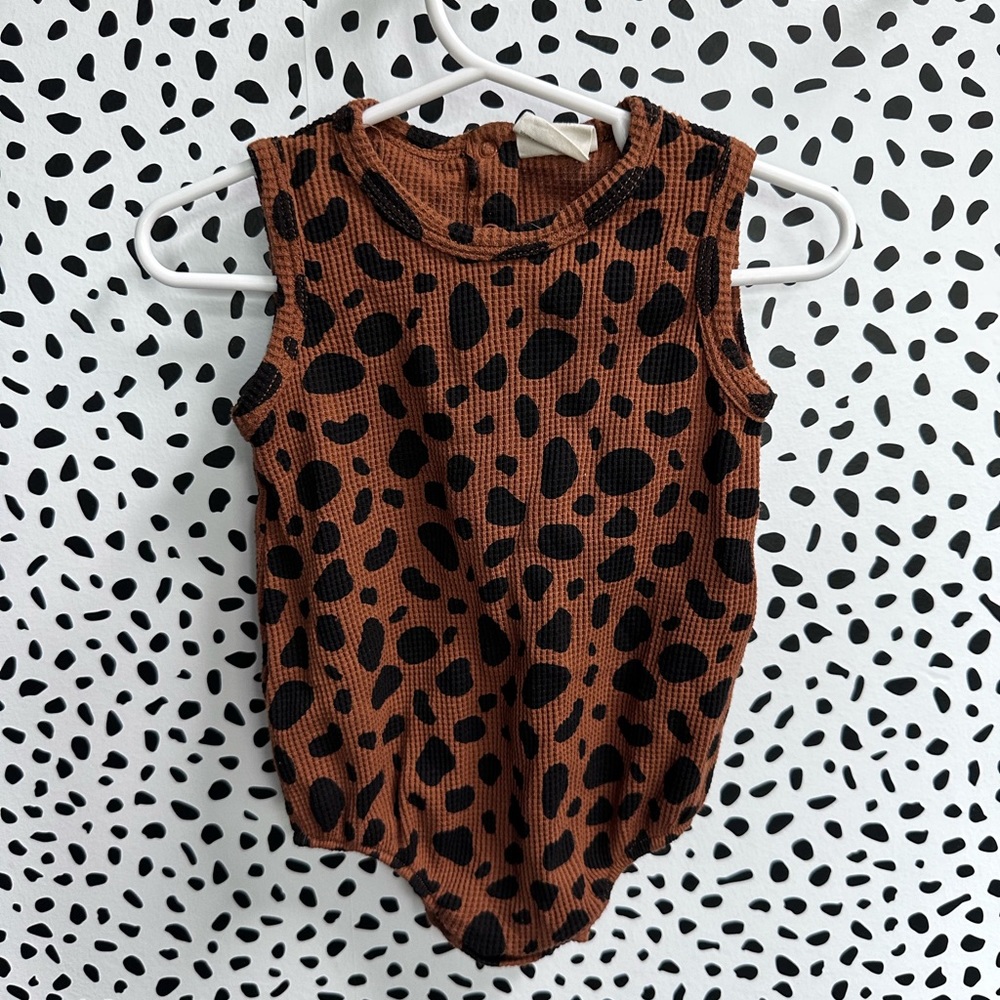 Organic Cotton Waffle Knit Sleeveless Bubble Romper 12-18 month leopard pattern